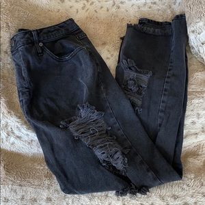 Black Destroyed High Rise Mom Jean